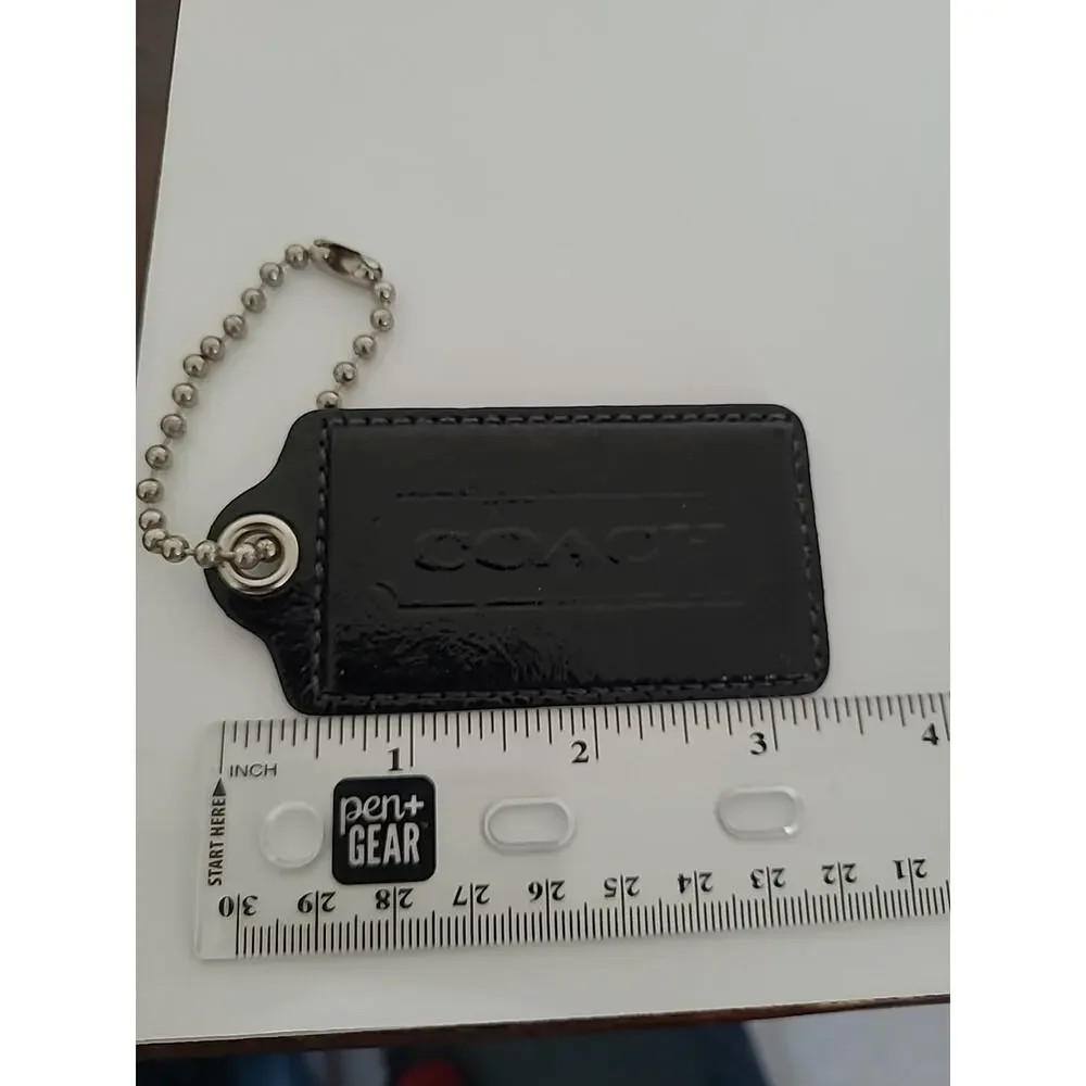 Coach Hang Tag Replacement Black Patent‎ Leather Bag Charm Keychain Large 3